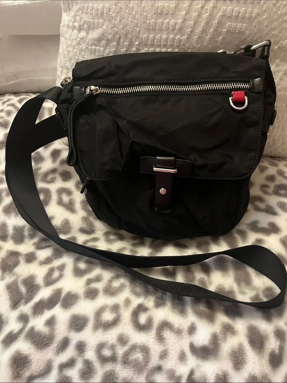 Tumi Black Nylon Crossbody Bag with Red Accent